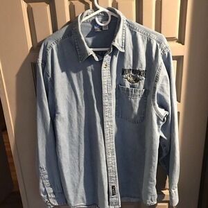 Port & Co Shirt Chambray MSzL Embroidered Mount Rushmore Long Sleeves Pre-Owned